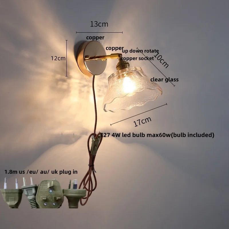 DecorBites™ Glass Base LED Wall Sconce, Pull Chain Switch, Modern Rotate Stair Light