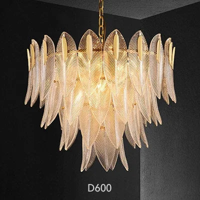 DecorBites™ Glass Leaf Luxury Chandelier LED Pendant Lights for Modern Living Room