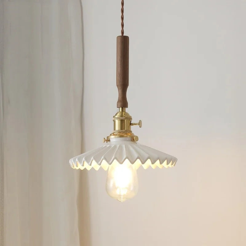 DecorBites™ Ceramic Walnut Wood LED Pendant Light Fixture for Dining Room and Home Decor