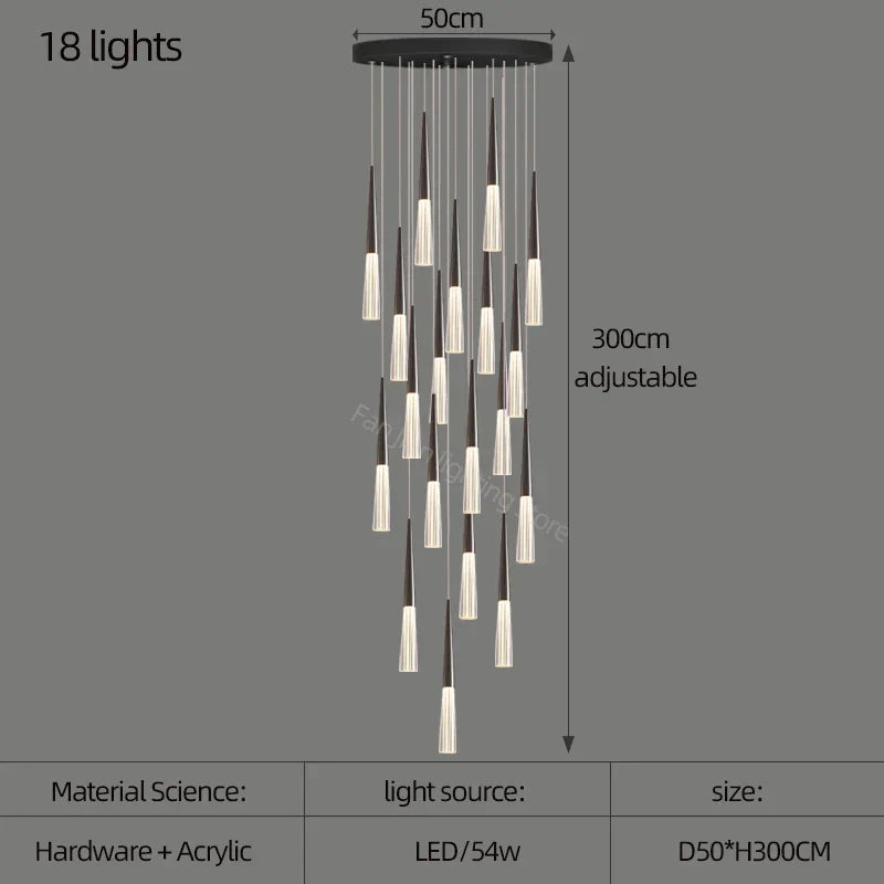 DecorBites™ Acrylic Cone Pendant Light for Villa Stair, Kitchen, and Restaurant.