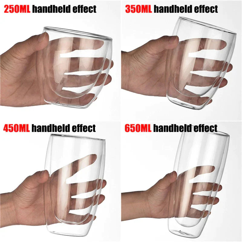 DecorBites™ Double Wall Borosilicate Glass Mug Heat Resistant Tea Coffee Cup