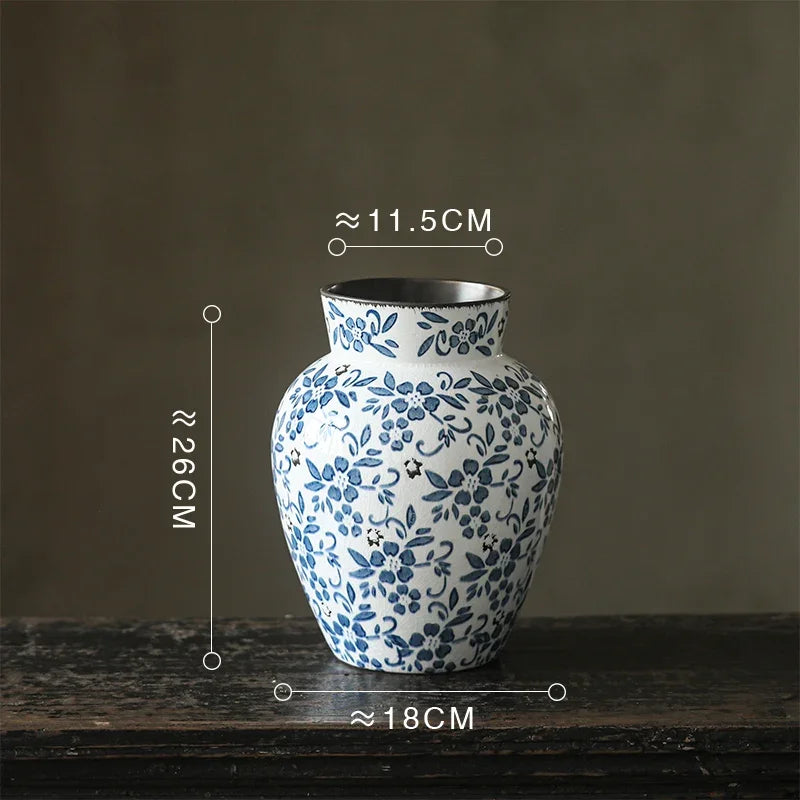 DecorBites™ Blue White Porcelain Vase Hydroponic Ceramic Flower Pot Room Decor