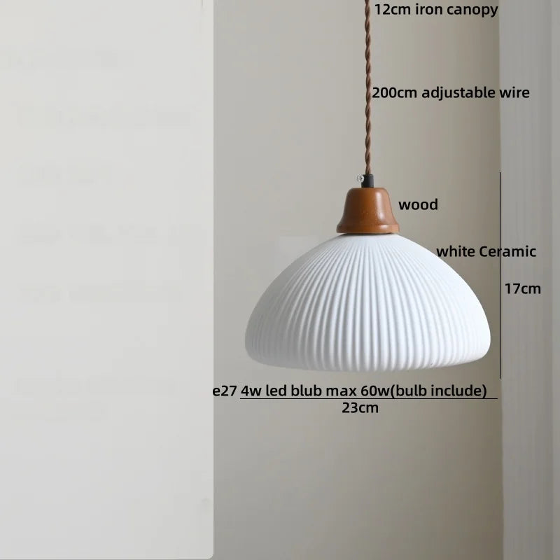 DecorBites™ Brown Wood Ceramic Tassel LED Pendant Lights for Modern Interior Lighting