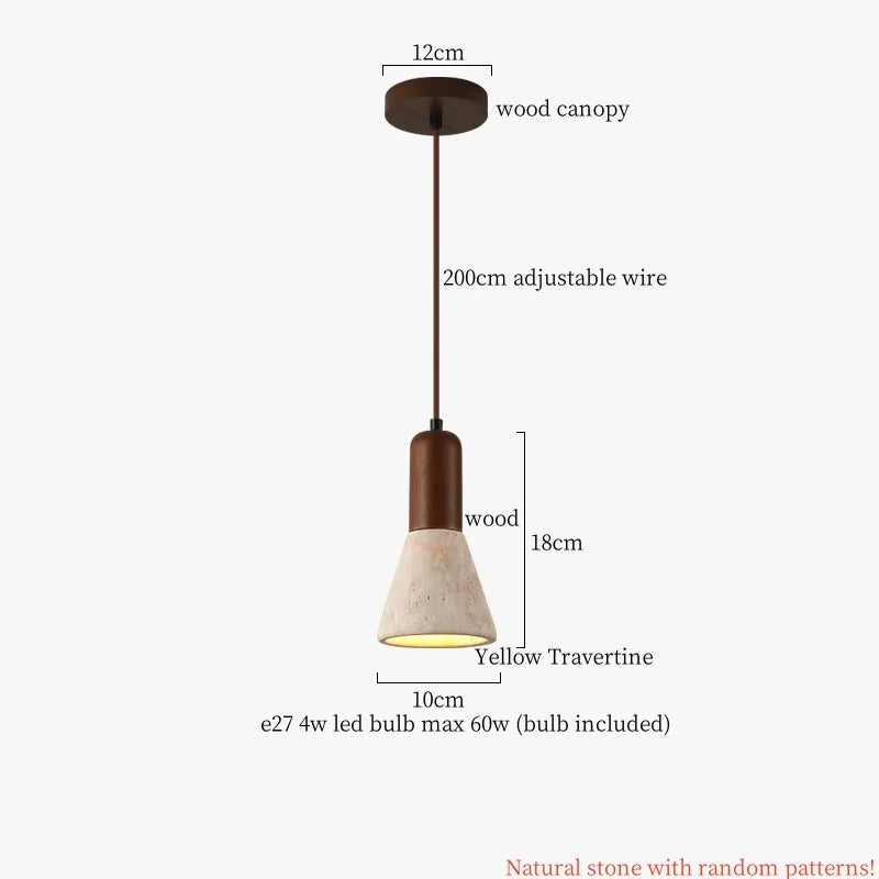 DecorBites™ Japanese Stone LED Pendant Lamps Yellow Travertine Wabi Sabi Hanging Light