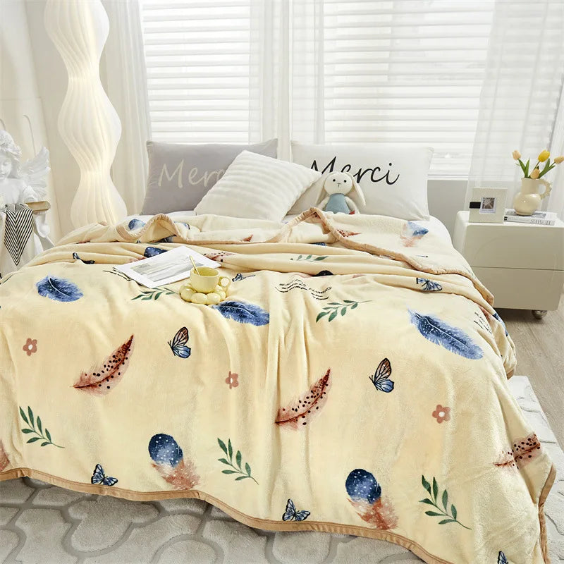DecorBites™ Cozy Flannel Blanket for All Seasons: Double-Sided Velvet Bed Cover, Single Double