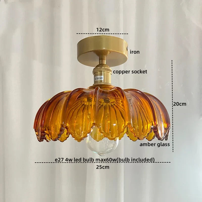 DecorBites™ Green Glass LED Ceiling Light Modern Iron Copper Lampara Techo for Home Decor