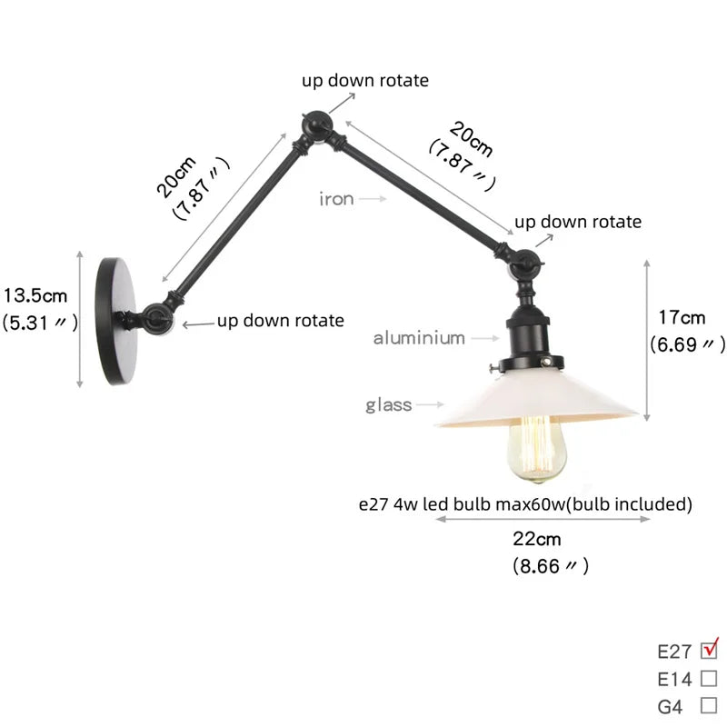 DecorBites™ Clear Glass Swing Arm Wall Light Fixture for Dining Living Room Cafe