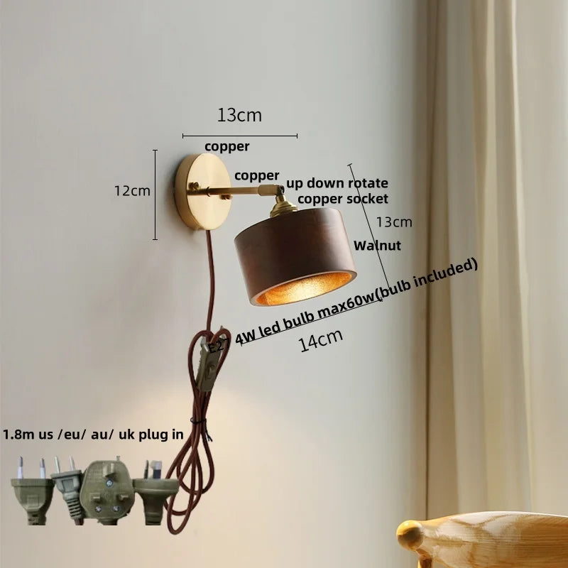 DecorBites™ LED Walnut Wood Wall Sconce with Pull Chain Switch