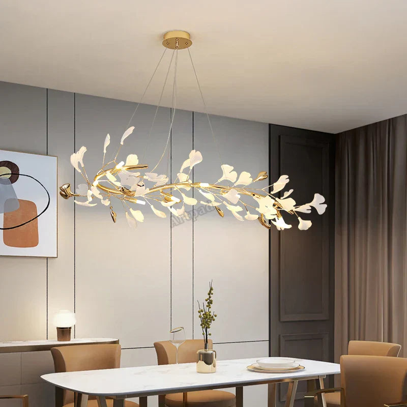 DecorBites™ Classic White and Gold Leaf Pendant Lamp for Living Room Dining Room Lighting