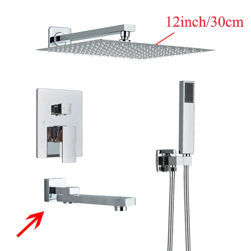 DecorBites™ Black Wall Mounted Shower System with Handshower - 12/16 Inch Rainwater Faucet