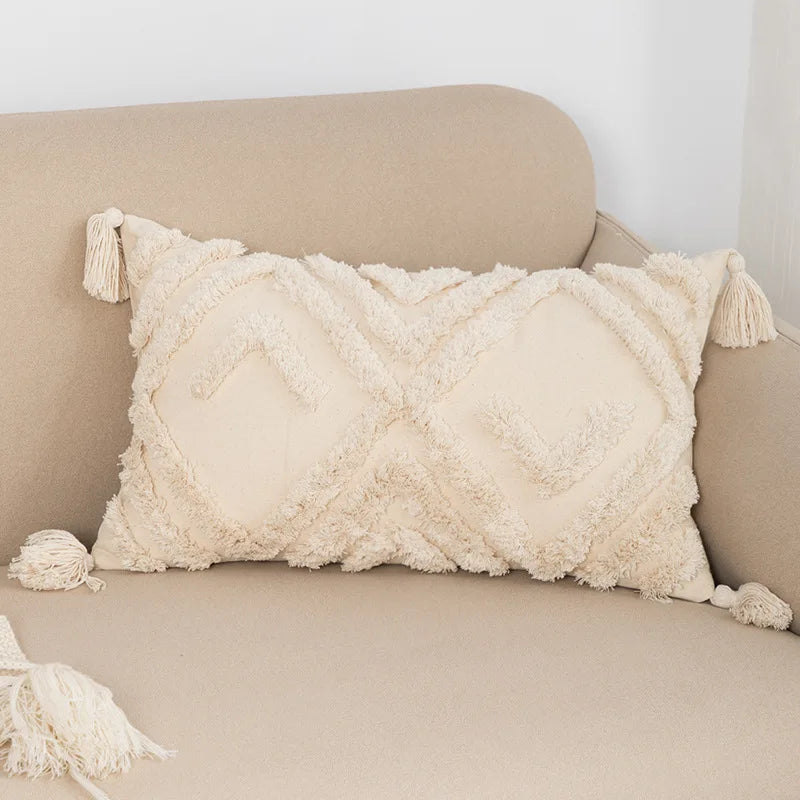 DecorBites™ Geometric Tufted Fringed Cushion Cover for Stylish Home Decor