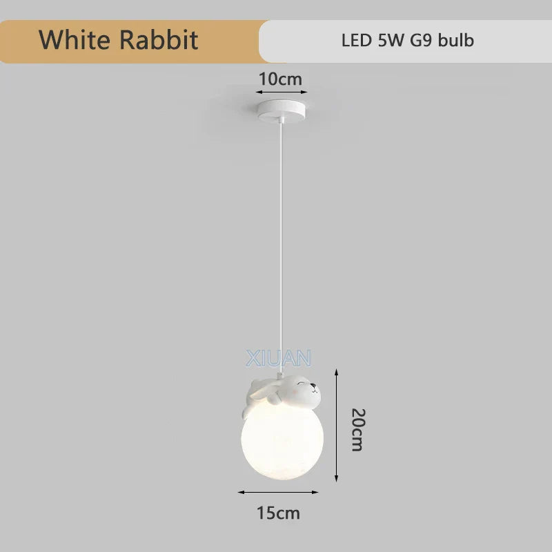 DecorBites™ Animal Resin Pendant Lamps: Bear Rabbit Dog Sheep Bunny Chandelier for Children's Room
