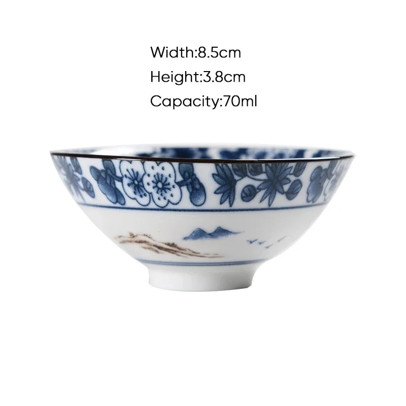 DecorBites™ Blue & White Ceramic Kung Fu Tea Cup - Japanese Style Porcelain Sake Cups