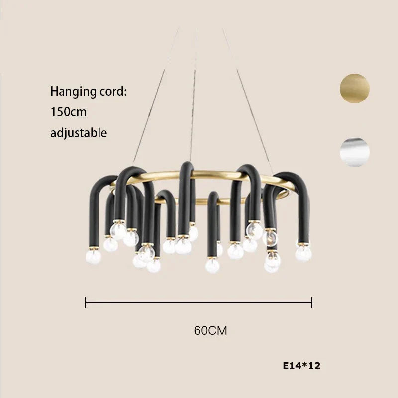 DecorBites™ Black Aluminum U-Shaped Tube Dimmable LED Chandelier for High Ceilings