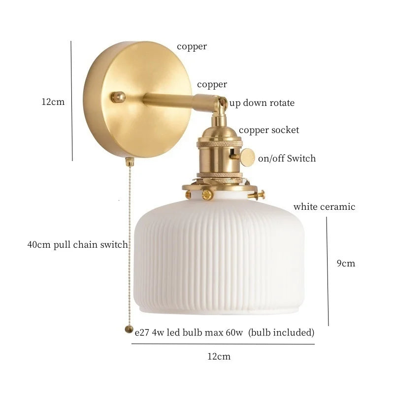 DecorBites™ Ceramic LED Wall Light Striped White Modern Nordic Pull Chain Mirror Lamp