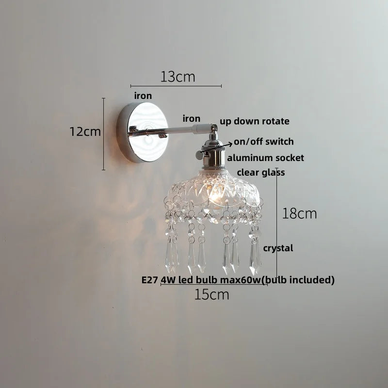 DecorBites™ Crystal Iron LED Wall Light Modern Bedside Lamp Clear Glass Wandlamp