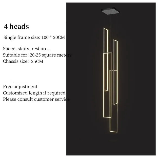 DecorBites™ LED Stair Chandelier: Luxury Loft Geometry Pendant Lamps for Modern Living