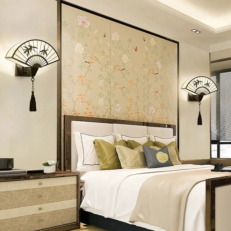 DecorBites™ Chinese Style Iron Art Wall Lamp for Living Room, Bedroom, Hallway - E27 Fabric Sconce