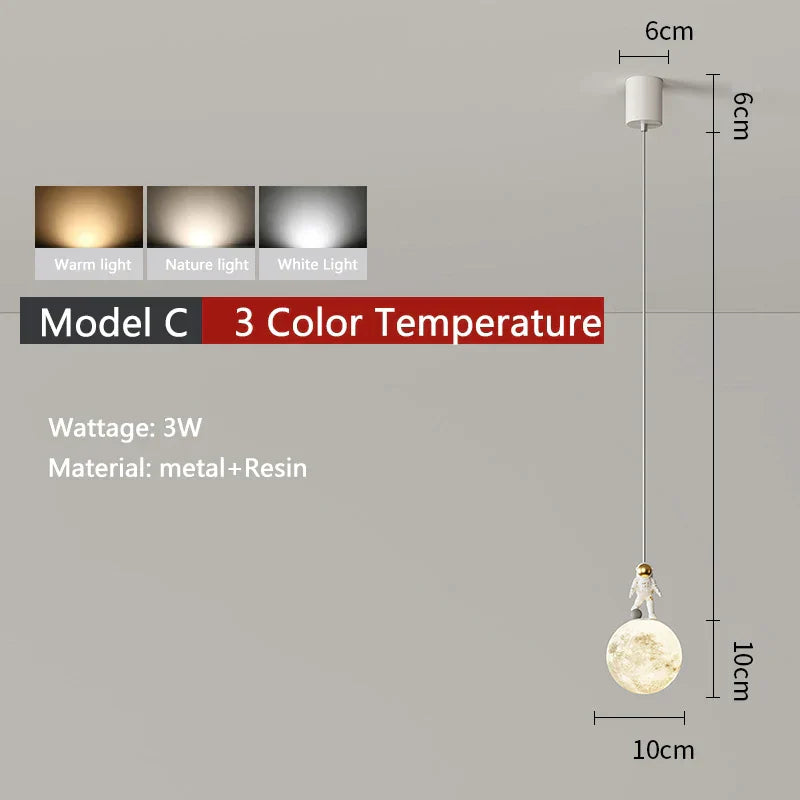 DecorBites™ Astronaut Pendant Lamp: Round Moon Hanging Light for Children's Bedroom