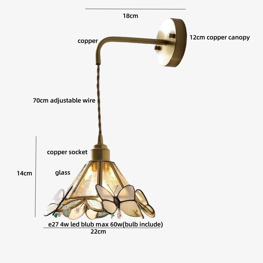DecorBites™ Butterfly Glass Wall Light Fixture LED Wire Adjustable Lamp
