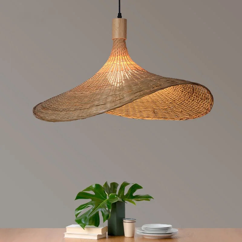 DecorBites™ Bamboo Pendant Chandelier: Handcrafted LED Rattan Hanging Light for Indoor Living Room