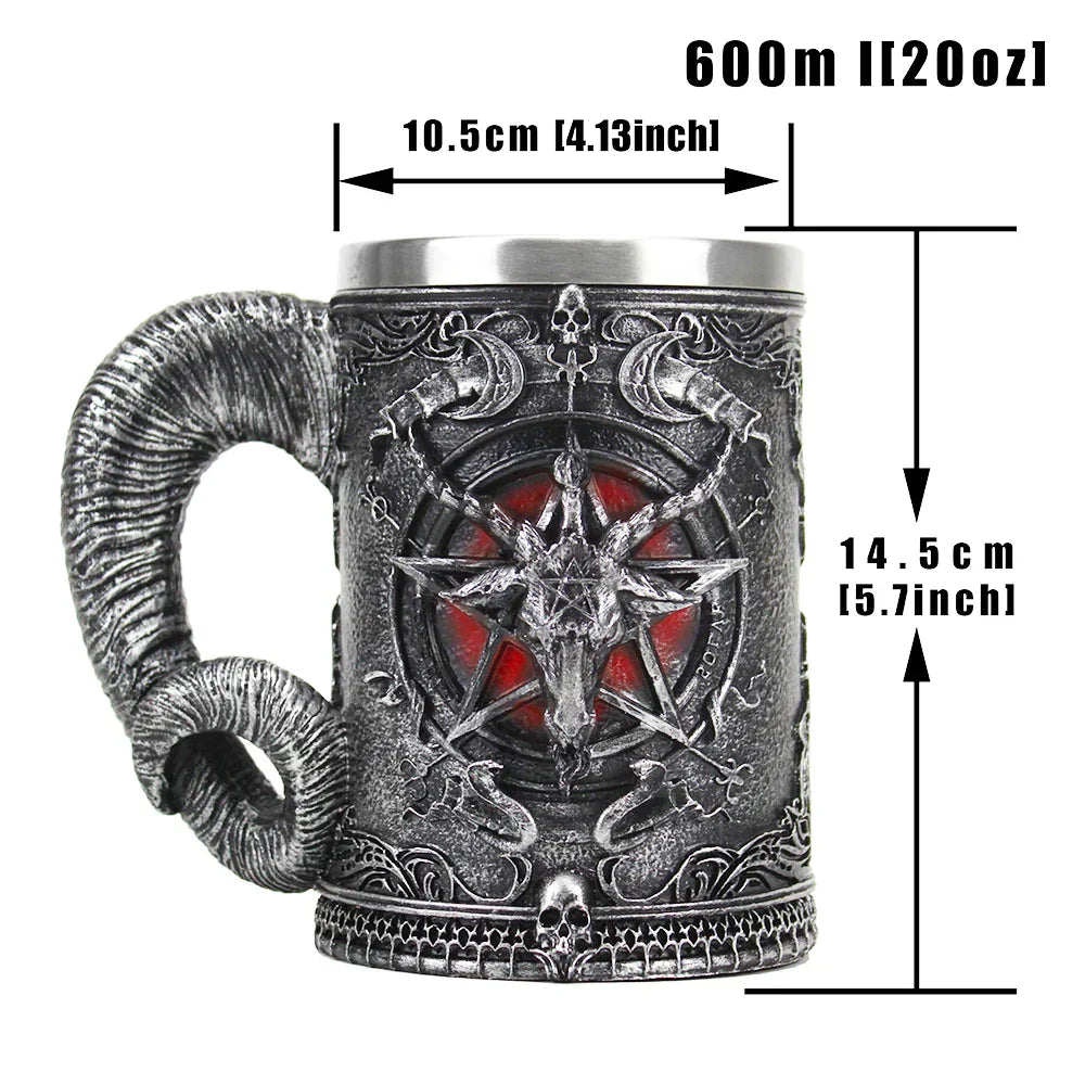 DecorBites™ Baphomet Resin Stainless Steel Beer Glass Tankard Pub Bar Decor