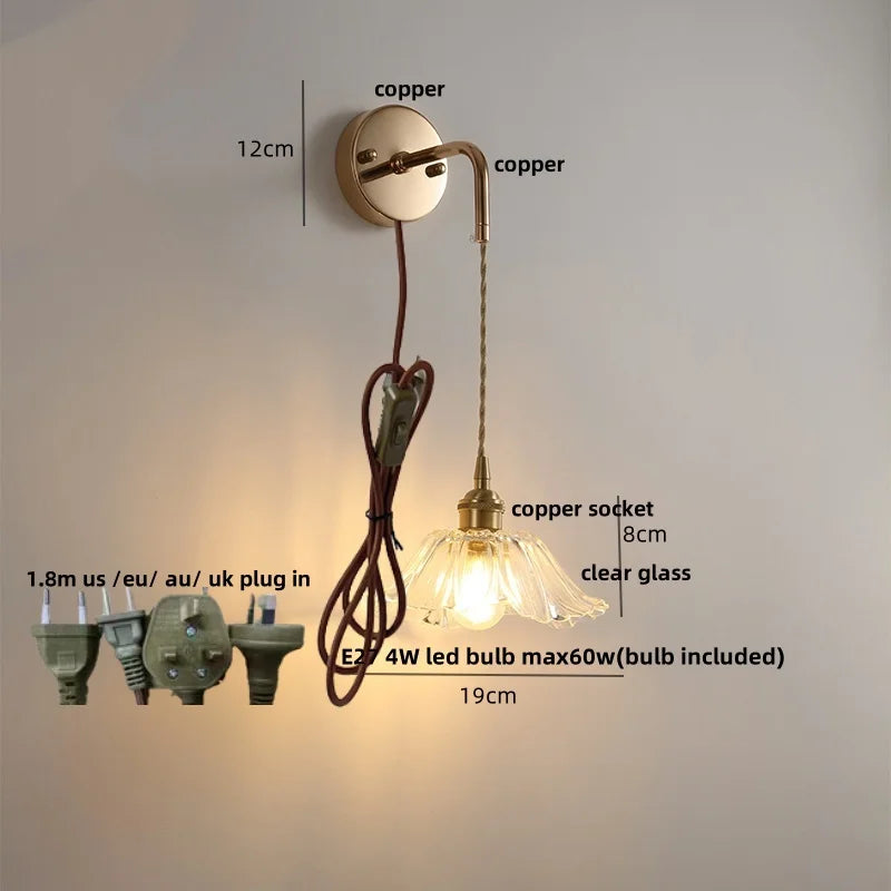DecorBites™ Clear Glass LED Wall Light | Modern Adjustable Nordic Copper Lamp Fixtures