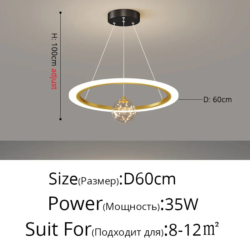 DecorBites™ Circle Ring Pendant Light Chandelier Modern Living Room Bedroom Lamps Ceiling Luminaire