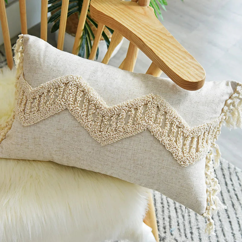 DecorBites™ Geometric Embroidery Cushion Cover with Tassel, Home Decor Pillowcase, Various Sizes