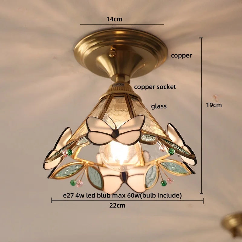 DecorBites™ Wood Copper LED Ceiling Light Amber Glass Plafond Lamp