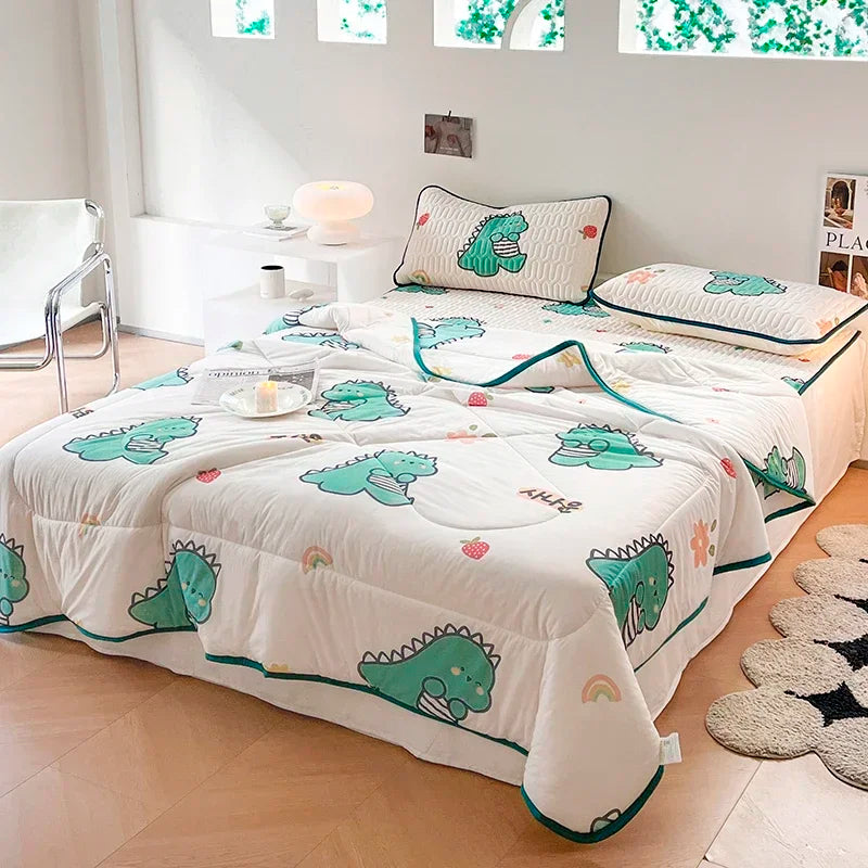 DecorBites™ Cool Summer Blanket Set with Latex Bed Mat - Lightweight Breathable Comforter Bedding