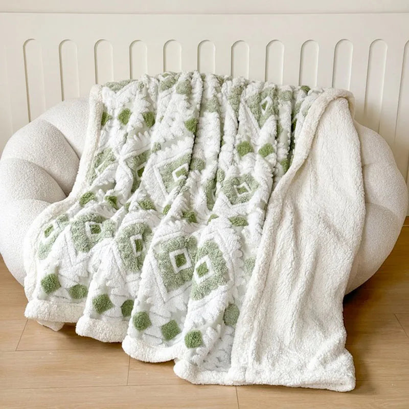 DecorBites™ Geometric Jacquard Taff Velvet Blanket Lamb Wool Warm Nap Bed Sheets