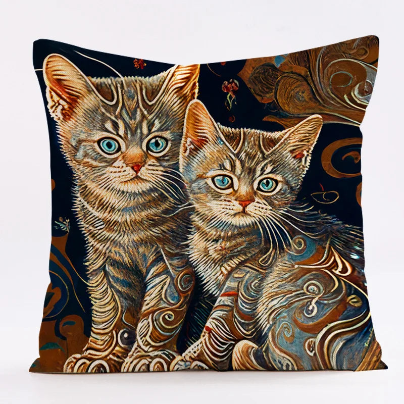 DecorBites™ Cat Design Linen Pillowcase 45x45cm for Home Decor and Cushion Covers