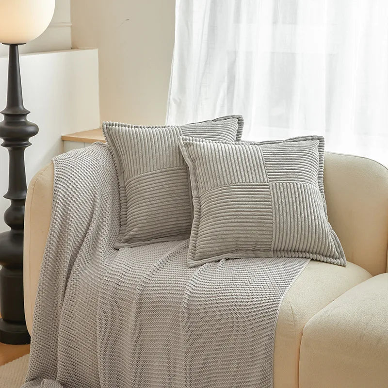DecorBites™ Boho Striped Pillow Covers for Sofa Bed Decor, 45x45 White Polyester Pillowcases