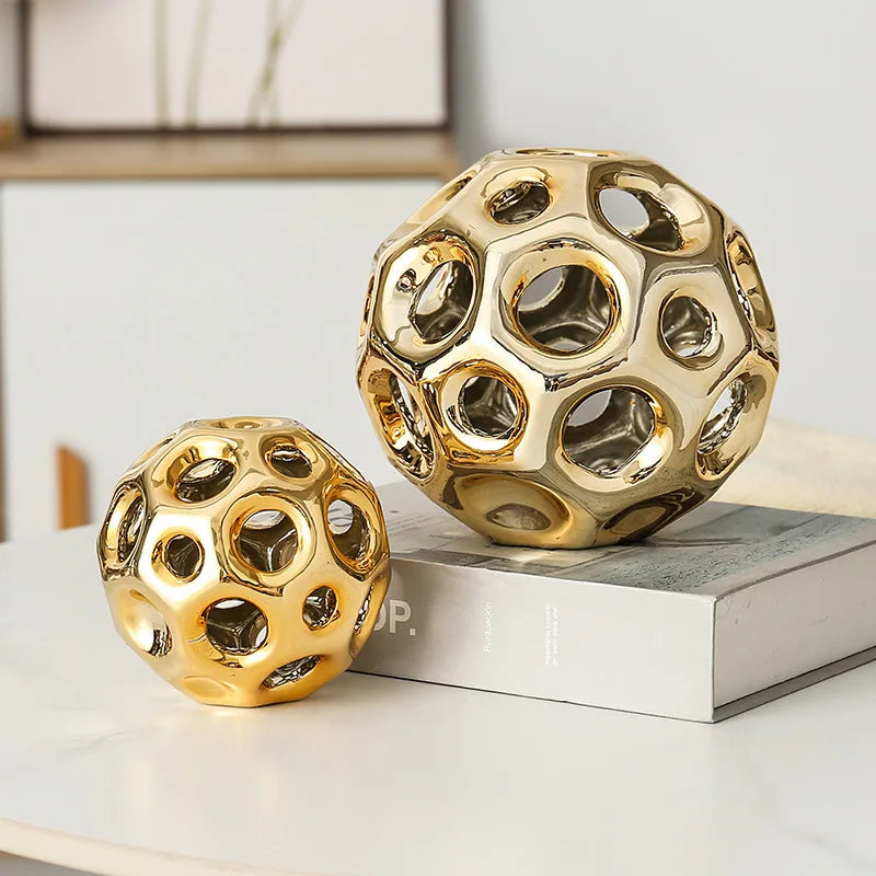 DecorBites™ Geometric Golden Hollow Abstract Sphere Sculpture Decor for Home