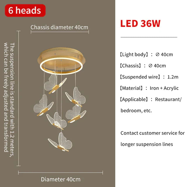 DecorBites™ Gold LED Butterfly Pendant Lights for Home Staircase, Living Room, Bedroom Chandeliers