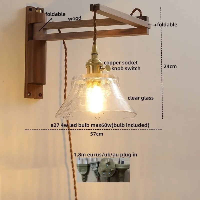 DecorBites™ Ceramic Walnut Wall Sconce with Knob Switch for Bedroom Living Room