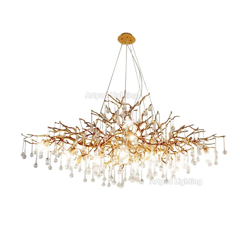 DecorBites™ Crystal LED Chandelier: Luxe Gold Lighting Fixture for Living Room & Kitchen