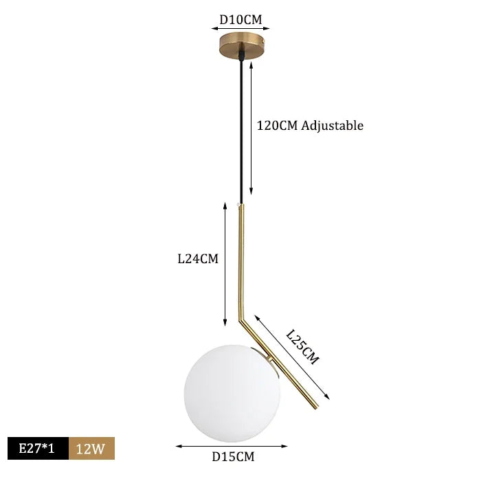 DecorBites™ Glass Ball Pendant Lights Modern LED Brass Black Chrome Suspension Luminaire