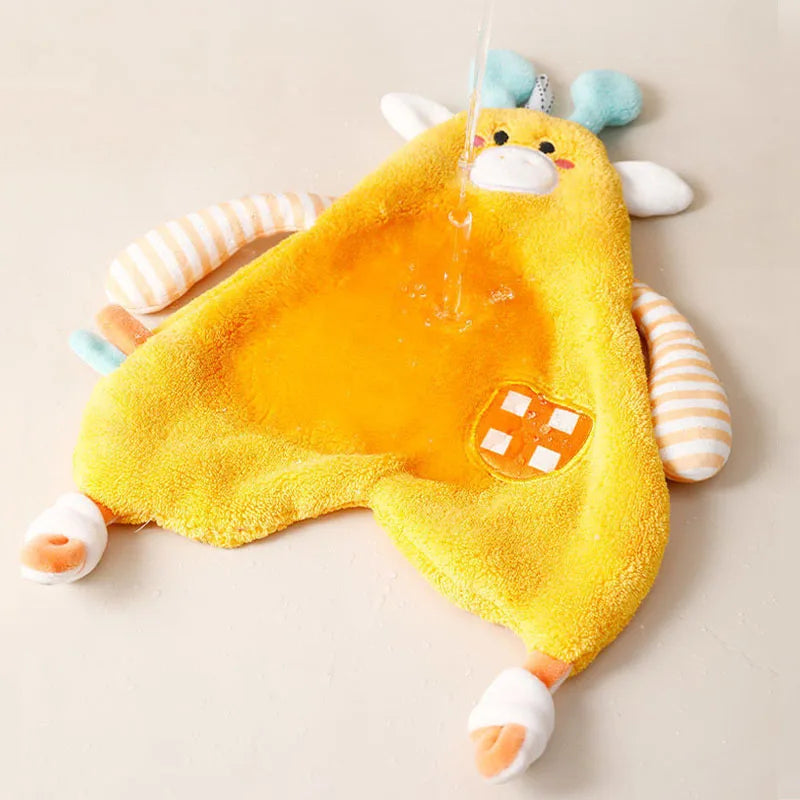 DecorBites™ Cartoon Animals Hand Towel: Soft Coral Fleece, High Absorbency, Skin Friendly Kids' Towel