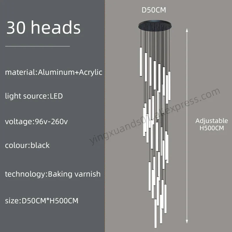 DecorBites™ Loft Black Chandelier: Acrylic Villa Ceiling Lamp for Living Room & Staircase