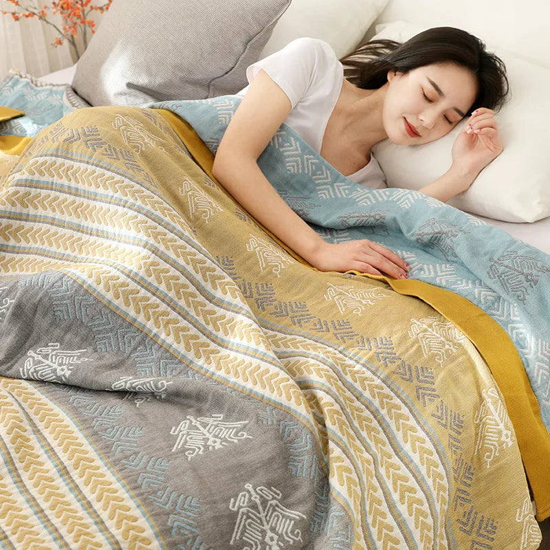 DecorBites™ 100% Cotton Stripe Gauze Towel Quilt - Double/Single - Summer Cool Sheet, Air Conditioning Blanket - Perfect for Travel & Home