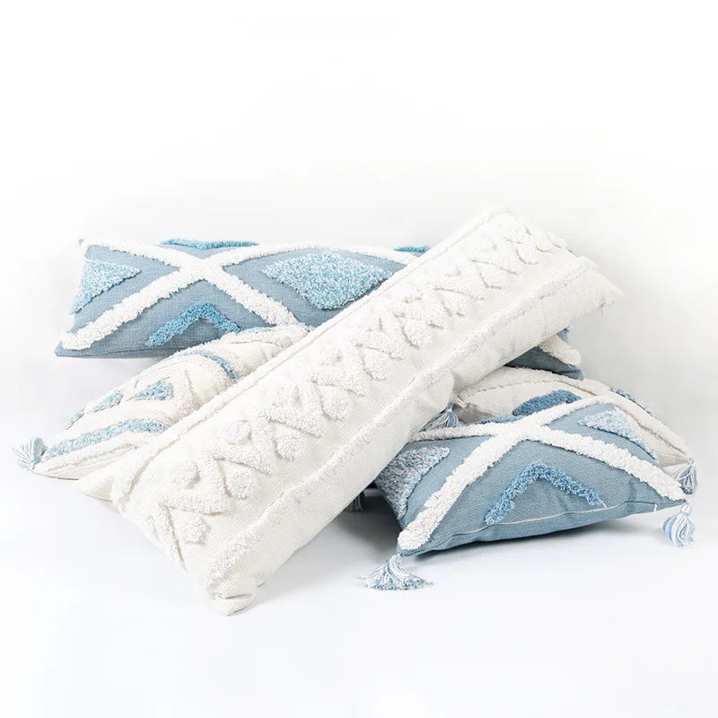 DecorBites™ Blue Geometric Tufted Long Waist Pillowcase Set, 30x100cm