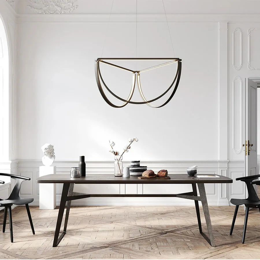 DecorBites™ Black Gold Geometric LED Chandelier - Postmodern Indoor Hanging Lamps for Living Room