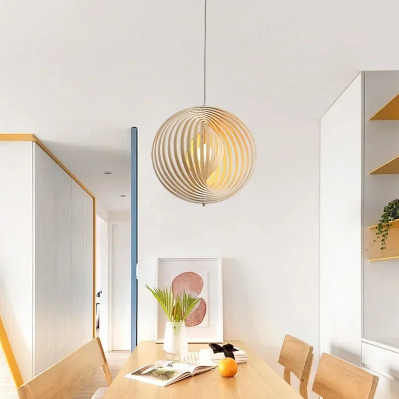 DecorBites™ Japanese Moon Pendant Light Wood Chandelier for Home Decoration