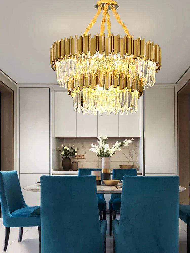 DecorBites™ Crystal Chandelier Stainless Steel K9 Cristal Suspension Lamps Classic Gold Luxury