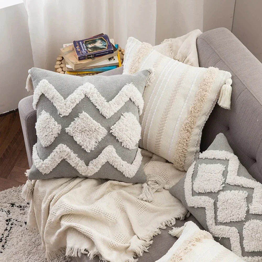 DecorBites™ Boho Morocco Tufted Tassel Cushion Cover for Modern Home Decor