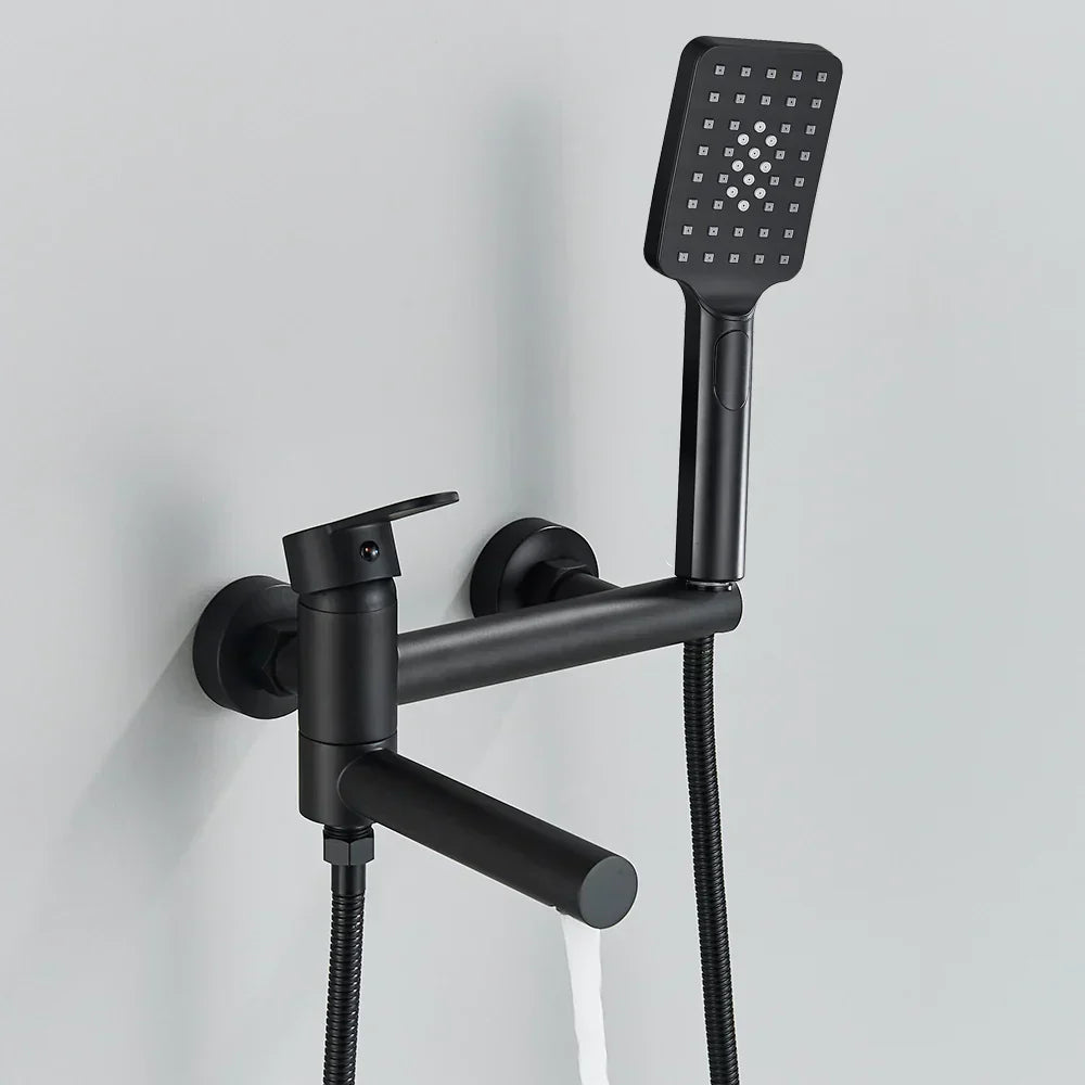 DecorBites™ Black Wall Mount Waterfall Tub Shower System Faucet
