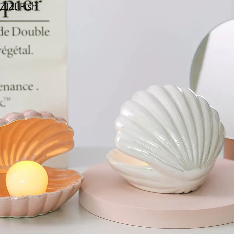 DecorBites™ Dream Pearl Ceramic Lamp Desk Decoration Modern Home Decor Ornaments Shell Storage Box