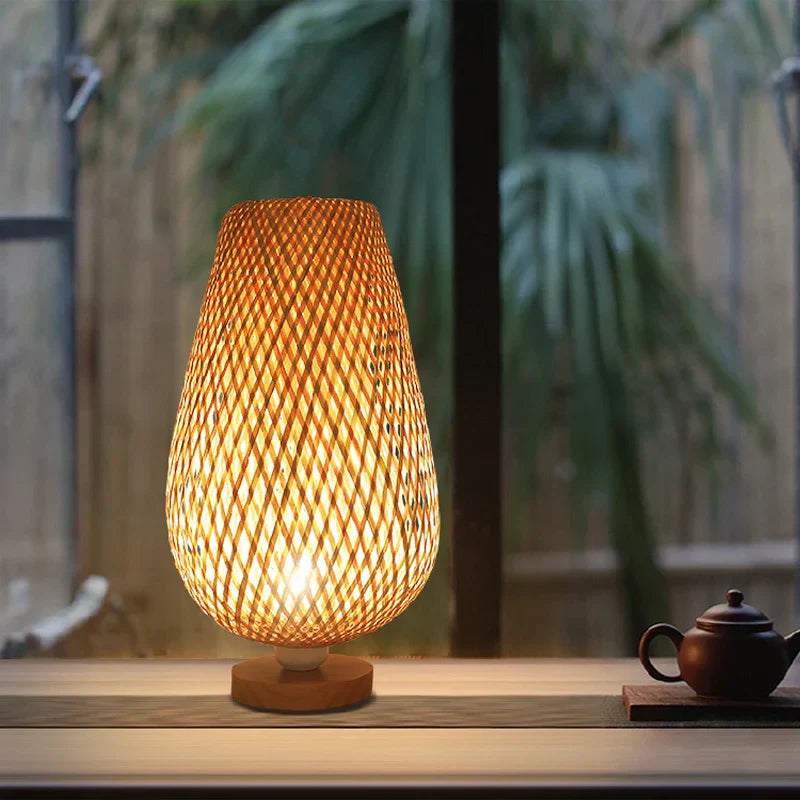 DecorBites™ Bamboo Table Lamp Handmade Bedroom Living Room Decor Wood Light